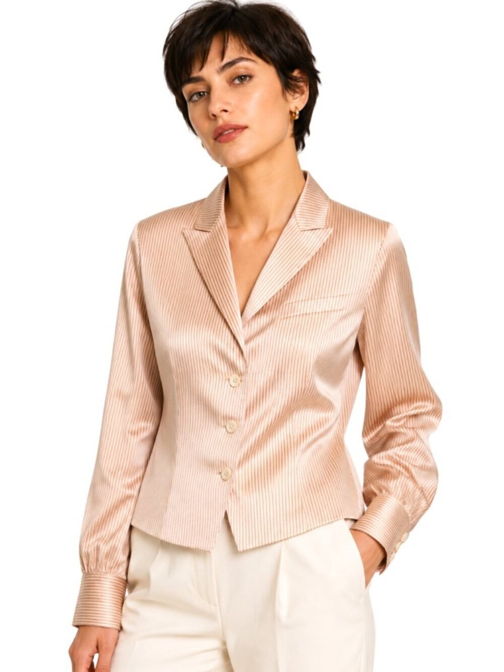 Jones New York Pink Black Pinstripe Silk Jacket